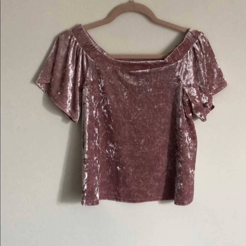 Pink crushed velvet cold shoulder top